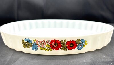  PYREX Milchglas 'Red Poppies' große Flan/Quiche Schale 27,5 cm Retro Vintage
