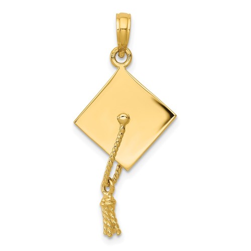 14K Yellow Gold Solid Polished 3-Dimensional Graduation Cap Pendant - 第 1/6 張圖片