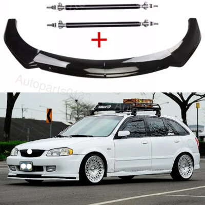 For Mazda Protege 323 Mazda3 Gloss Front Bumper Lip Splitter Spoiler Strut Rods