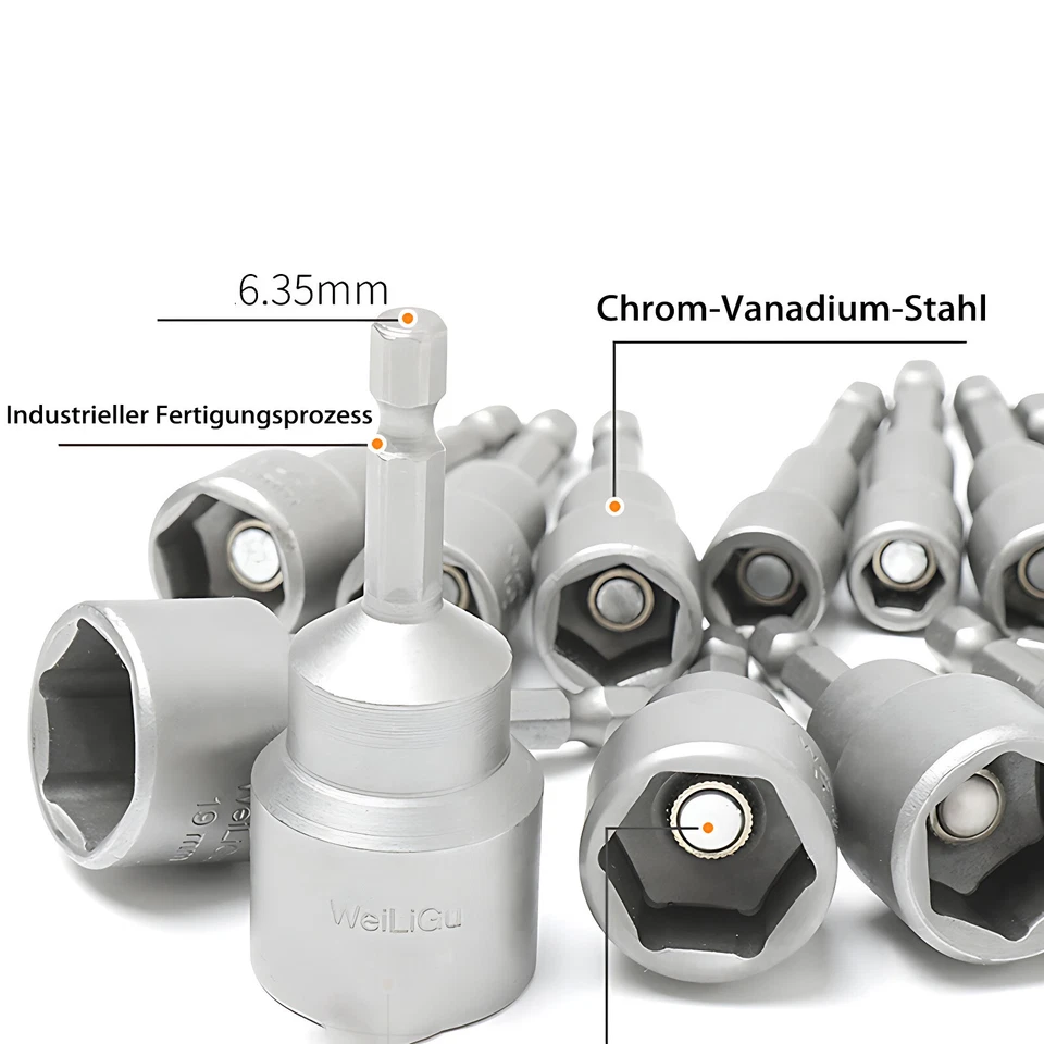 5mm-19mm Hex Socket Sleeve Drill Bits Adapter Electric Nut Driver Shank Magnetic - Image 2 of 4