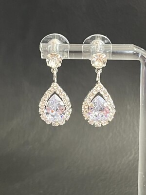 STUNNING NEW SILVER WITH CRYSTAL CUBIC ZIRCONIA STONES DANGLE FASHION EARRINGS
