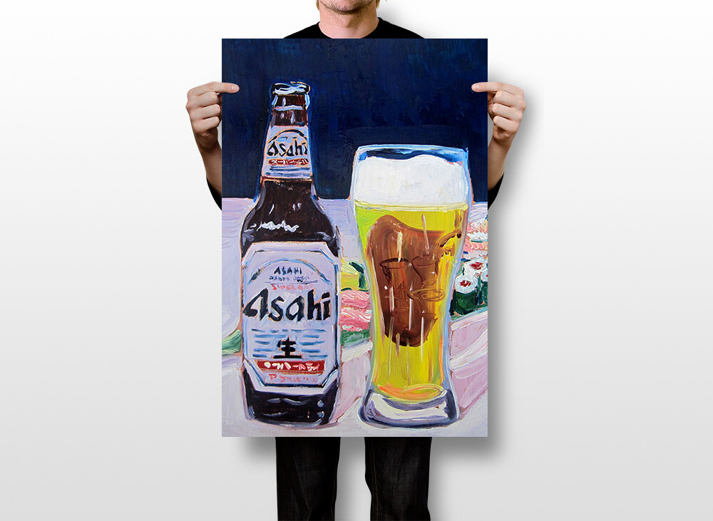 Asahi Beer Drawn Drink Original Vintage Wall Art Home Decor