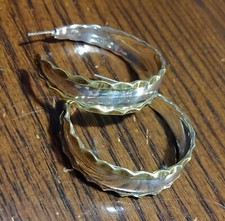 Vintage Mexico 925 Sterling Silver Two-Tone Hoop Earrings See Pics/Description