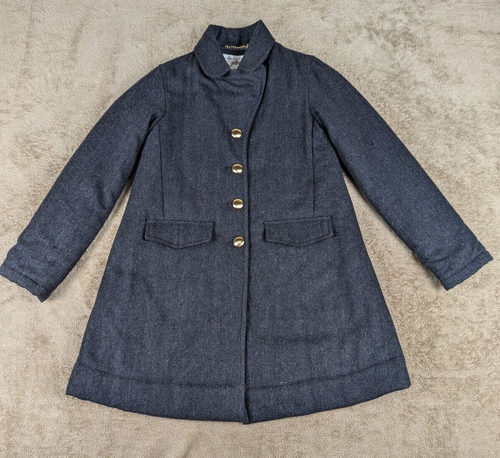 Nellystella Girls' Wool Blend Coat Size 10 Navy Blue Herringbone Gold Buttons