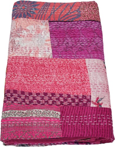 Handmade Vintage Silk Patchwork Kantha Quilt Indian Sari Silk Patola Throw - Picture 37 of 62