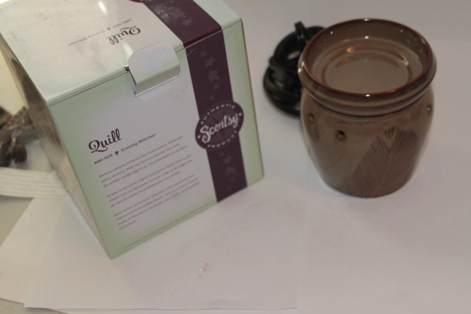 Scentsy Warmer Quill Brown Feather Mini Warmer Retired New In Box eBay