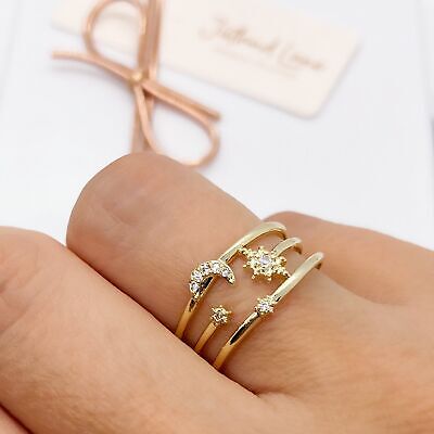 Moon Ring | Star Ring | Layered 14K Gold Plated Celestial Moon Ring | Star Ring | Layered 14K Gold Plated Celestial