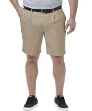 (1)Haggar Men's Cool 18 Pro Pleat Front shorts 36 khaki