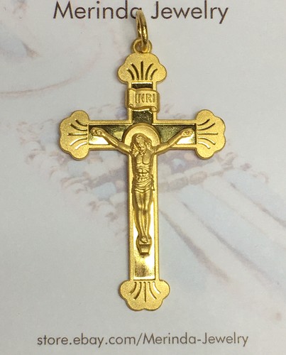 24k Solid Yellow Gold Jesus Cross Charm 