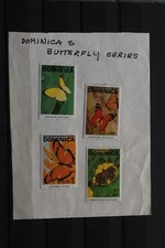Dominica's Butterfly Series, vier Briefmarkenungestempelt, aufgeklebt, 1991.