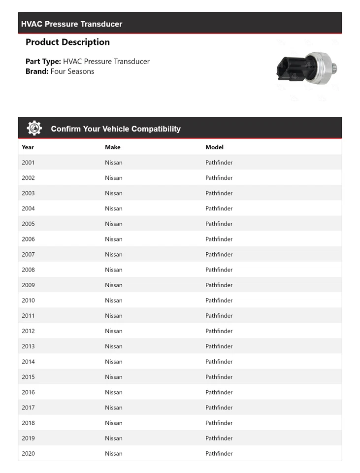 Transductor de presión de climatización para Nissan Pathfinder 2001-2020 4 estaciones 2002 2003 Foto 2 de 4