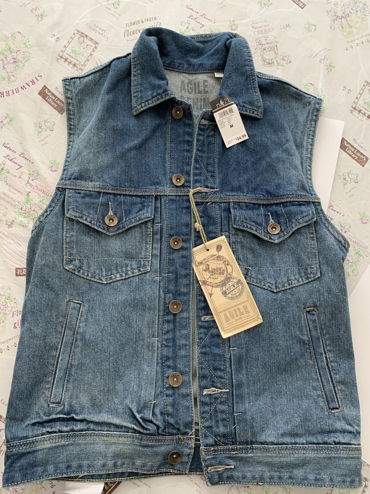 Agile Denim Jean Vest Blue Men Size: Medium Brand New