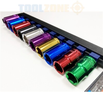Toolzone 1/2'' Antrieb metrisch Steckschlüsselsatz 10-teilig mehrfarbig mit Schiene 13 - 24 mm 