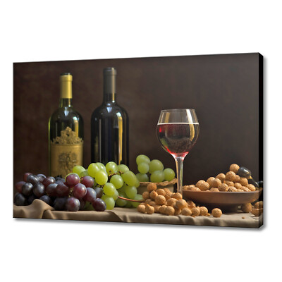 Vintage Weinflaschen Trauben Weingut Küche Deko Leinwandbild Bild Wandbild