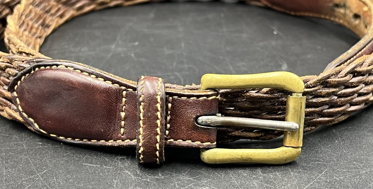 Trafalgar Braided Leather Dress Belt Brown Brass Buckle 