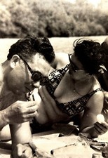 Gay Interest Bikini Vintage Photo 1970s Beach Woman Shirtless Man Lying 