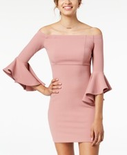 New $100 Teeze Me Juniors Pink Off Shoulder Ruffle Sleeve Body-Con Dress Size 5