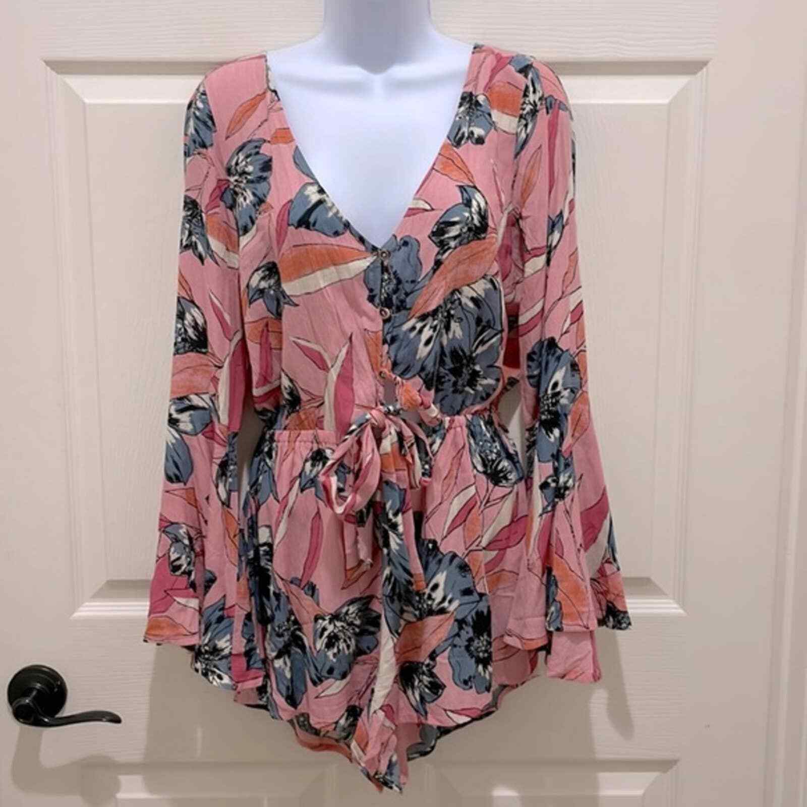 Billabong Boho Pink Floral Bell Long Sleeve Romper - image 3