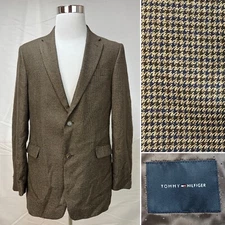 Men's Tommy Hilfiger Brown Houndstooth 2-Button 42L Double Vented Blazer Jacket