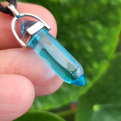 Blue Obsidian Crystal Pendant Pillar Clarity Stone Calmness Gemstone Necklace - Picture 14 of 19
