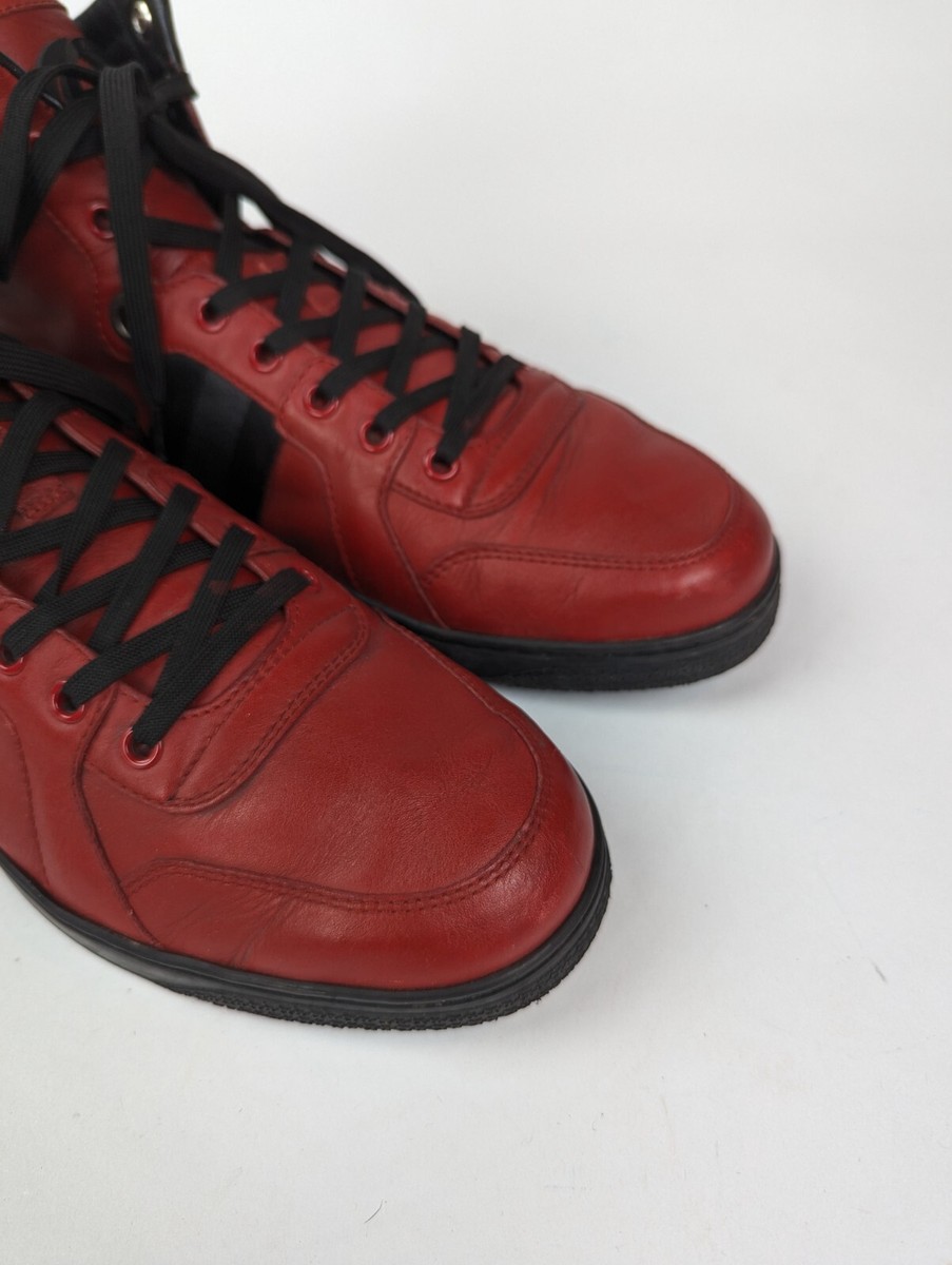 GUCCI VIAGGIO Men's Sz 8.5 US GG Web Red Leather High Top
