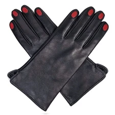 Black Leather Gloves with Fingernail Nail Illusion, Nail Gloves, Vintage Fashion