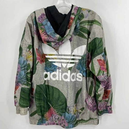 Adidas Size S Trefoil Track Windbreaker Hooded Pullover Tropical Floral Jacket - Picture 2 of 9