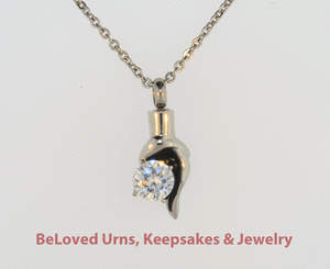 Extra Large Teardrop With CZ Pendant Cremation Jewelry Keepsake Urn Necklace
