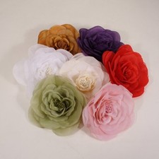 Hat Fascinator Fabric Flower W/ Bar Pin 6" You Choose Color 