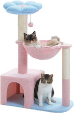 Flower Cat Tree with Large Metal Frame Hammock, 35" Pink Cat Tower with Sisal Sc