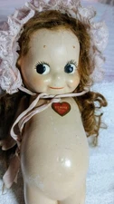1913 Antique Composition Jointed Kewpie Doll O'Neill OrigTags & Puff Heart 11"