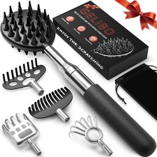 Telescoping Back Scratcher with 5 Detachable Heads, Gifts for Regular, Black