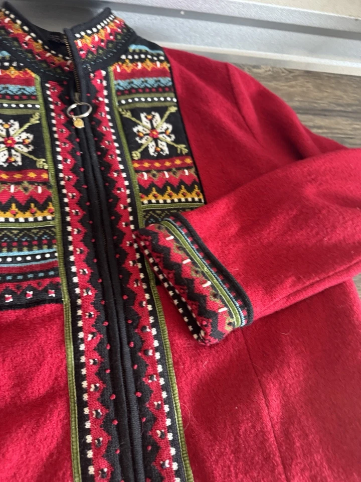 Icelandic Design Nordic Red Wool Lined Full Zippered Jacket Women 3X. Whimsical - Image 3 of 4