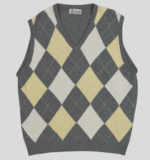 Pringle of Scotland 100 Pure Cashmere Argyle Sweater Vest Gray Yellow White XL