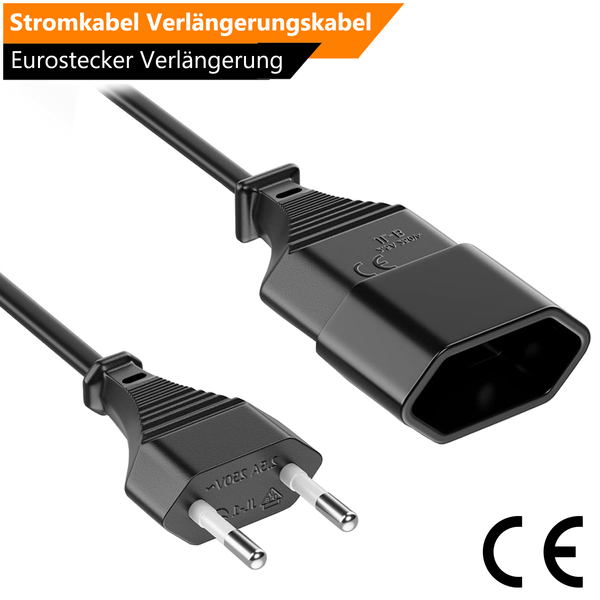 2M VerläNgerungskabel Eurostecker VerläNgerung Stromkabel Euro Strom Kabel Black-image