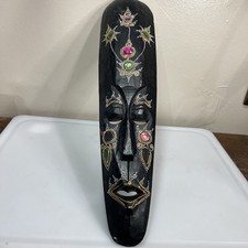 Indonesian Decorative Carved Wooden Mask With Faux Gems 19.25  Read