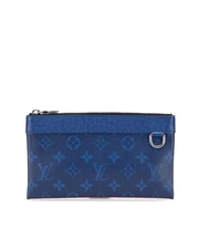 Preloved louis vuitton Printed Leather Pouch Women Blue Clutches One Size