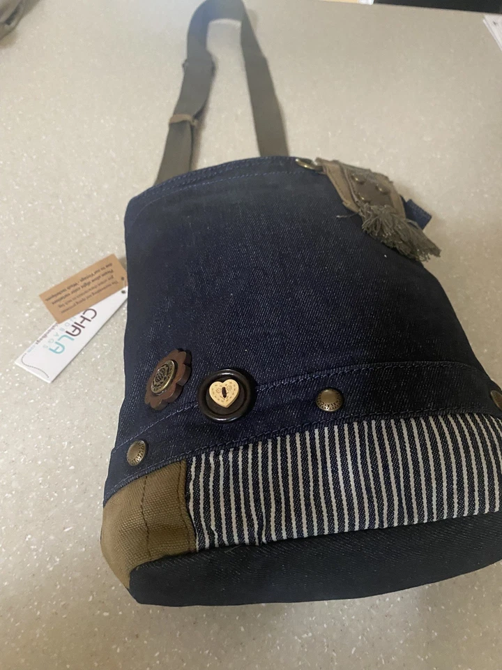 Bolso de mano bandolera con flecos de mezclilla Chala cierre con cremallera - Nuevo con etiquetas Foto 2 de 3