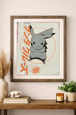 two face threads pikachu pokémon biggie patch custom wall art upcycled 13x16