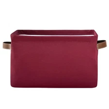 Burgundy Red Solid Color Foldable Storage Basket for Shelves, Collapsible Wat...