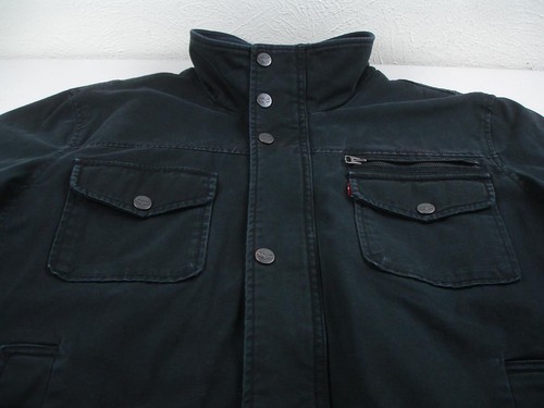 Men's XL VTG 1990's Levi's Black Twill Sherpa Lined Military Jean Jacket Trucker - Picture 21 of 24