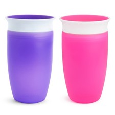 360 Degree Spill Proof Sippy Cup 10 oz Toddler Cup with Handles 2 Pack Pink and
