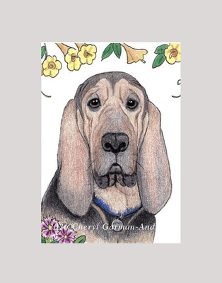 ACEO Print Bloodhound Dog Pet Portrait Illustration by Cheryl Andrade