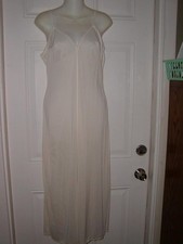 Lorraine Sheer silky lace trim Vintage ecru Nylon Full maxi long Slip 36 d