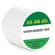 Vapor Barrier Tape, 4" x 180  PE 9 Mil White Polyethylene Tape, Moisture Barr...