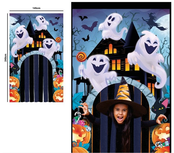 Halloween Deko TÜR Vorhang Horror Grusel Geister Gespenster 145 X 240 Cm Neu-image