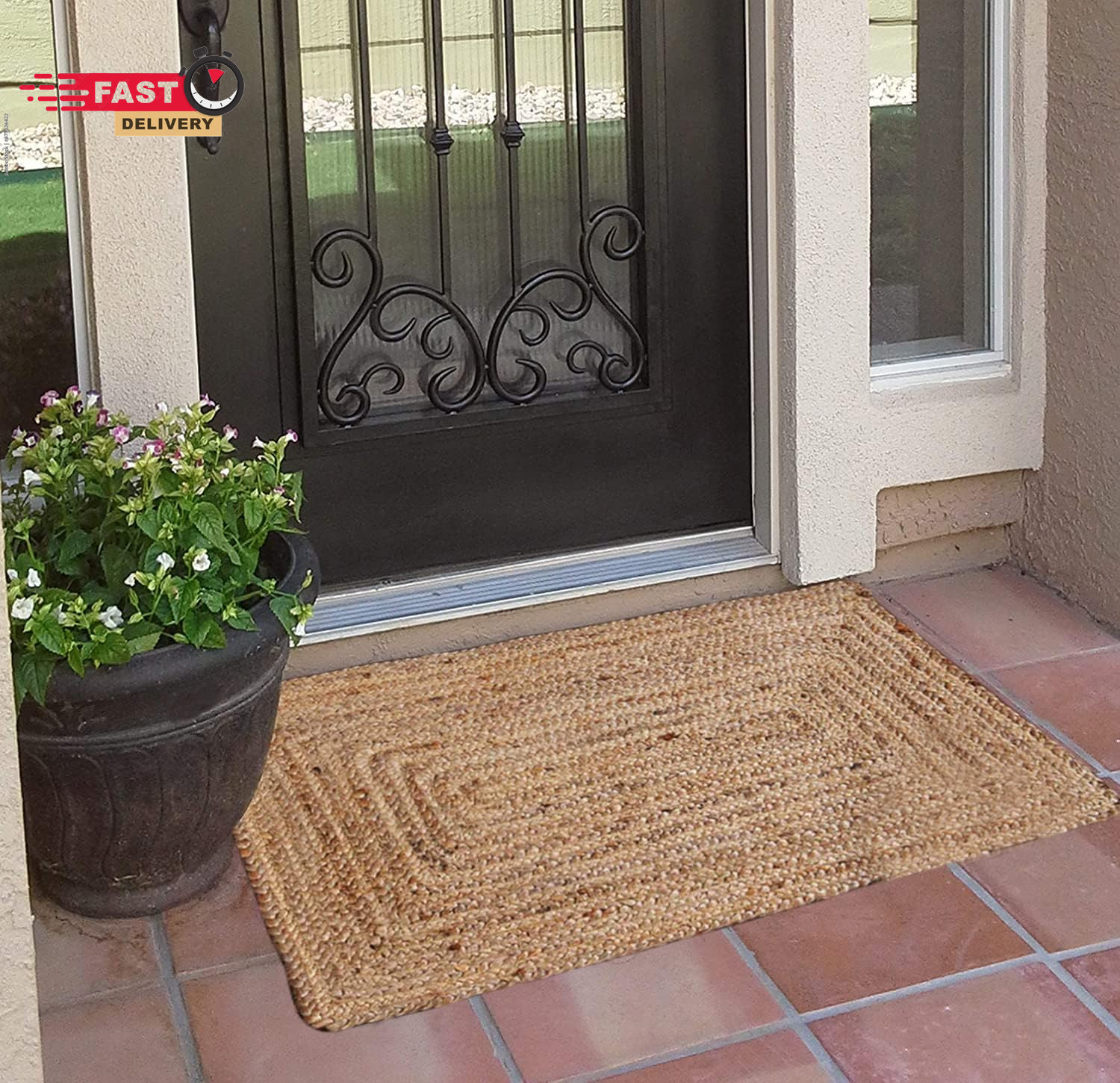 FRELISH DECOR Handwoven Jute Area Rug - 2X3 Feet - Natural Yarn - Rustic Vintage