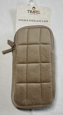 EVOLUTION EYES TRAVEL DOUBLE EYEGLASS CASE 7 X 3 BROWN VELVET QUILTED NWT