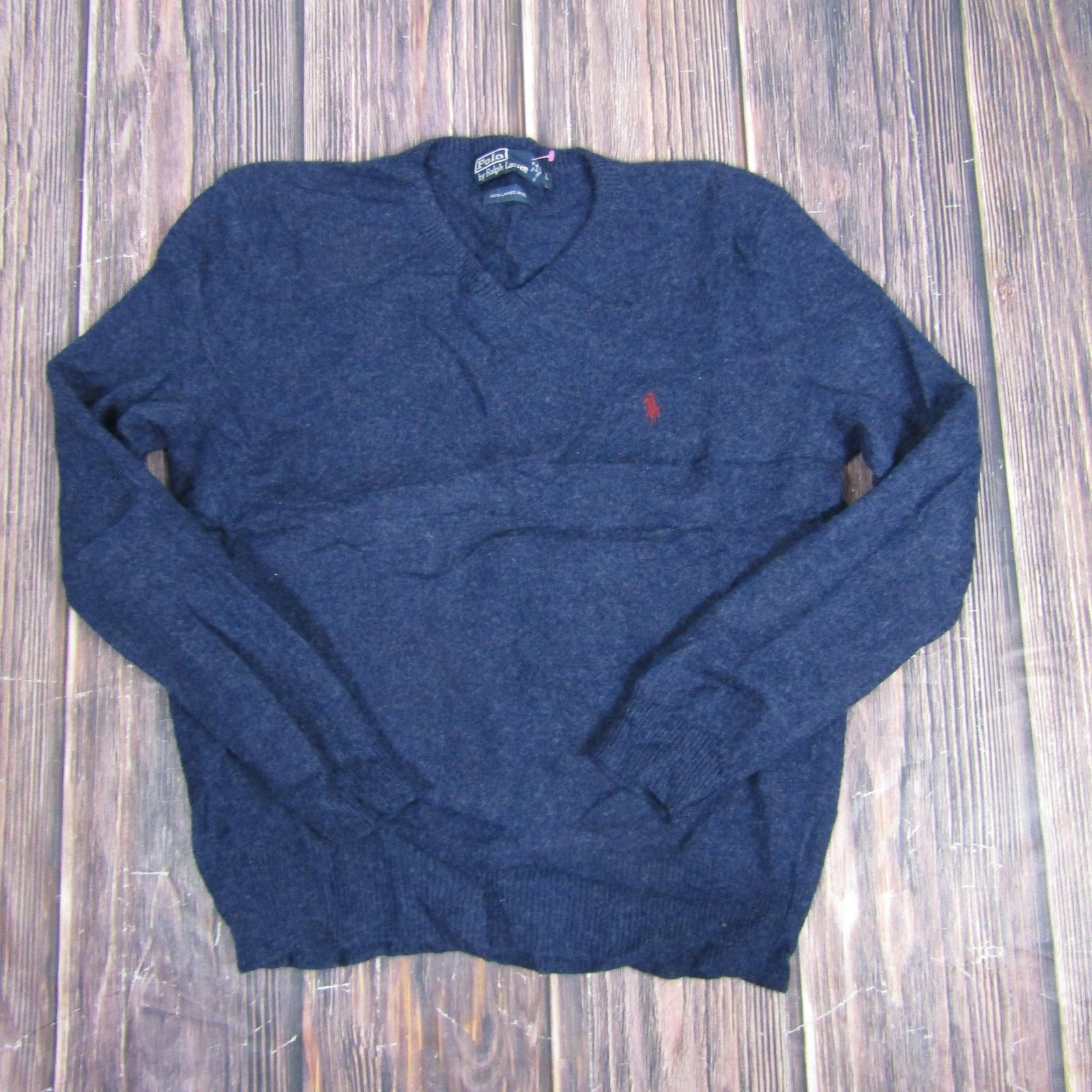 Polo Ralph Lauren Sweater Mens Large Navy Blue 100% Lambswool Crewneck Pullover