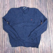 Polo Ralph Lauren Sweater Mens Large Navy Blue 100 Lambswool Crewneck Pullover